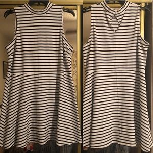 Mock neck striped fit and flare dress